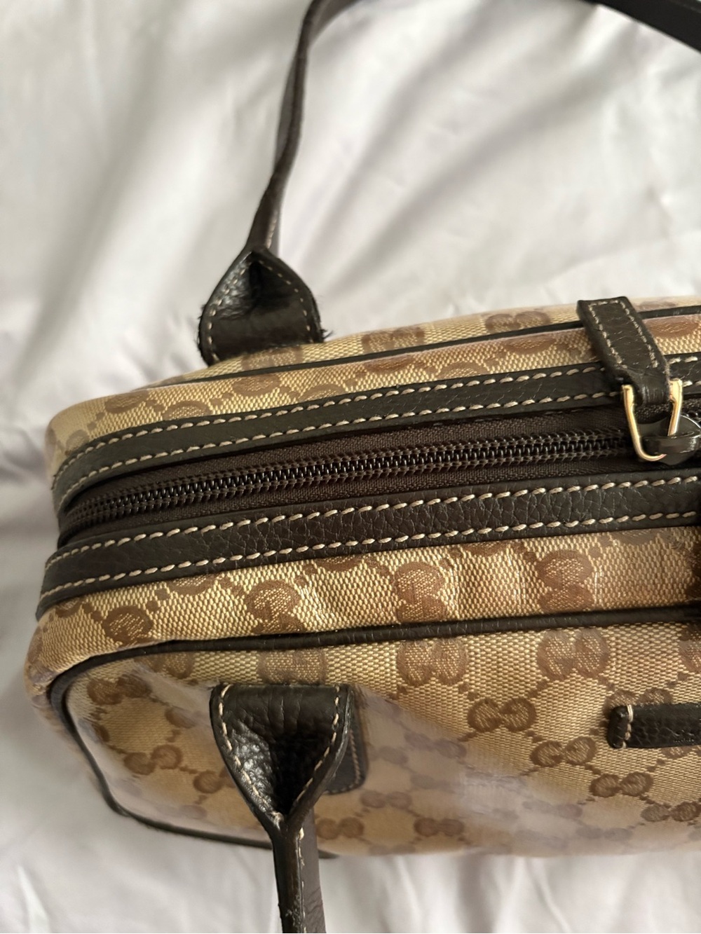 Gucci Crystal Princey Beige GG Canvas and Brown Leather Top-Handle Bag - Picture 11 of 16